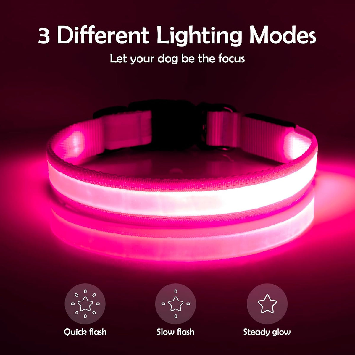 LED Dog Collar, Light up Dog Collar Adjustable Safety Glowing Collar