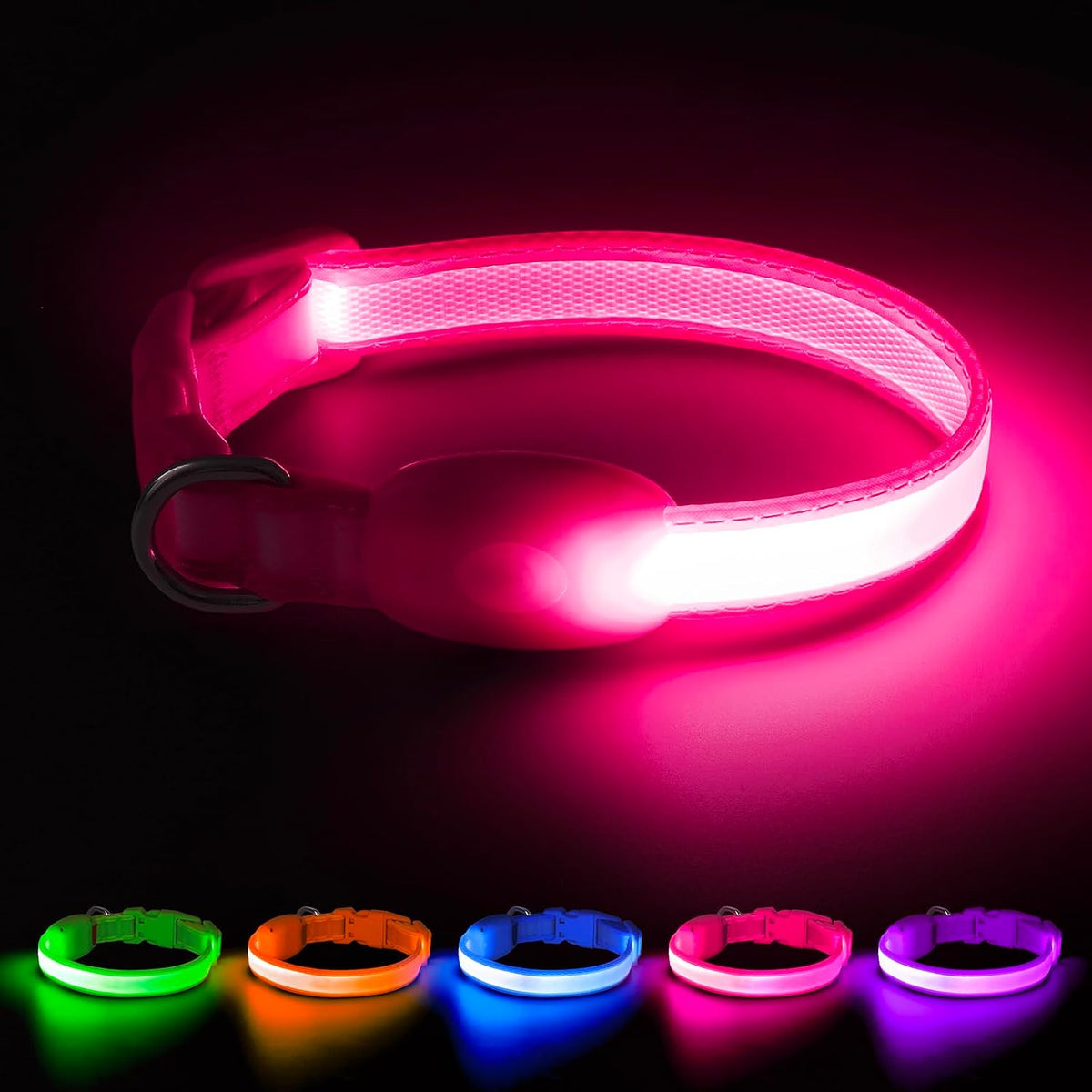 LED Dog Collar, Light up Dog Collar Adjustable Safety Glowing Collar