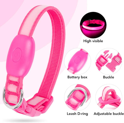 LED Dog Collar, Light up Dog Collar Adjustable Safety Glowing Collar