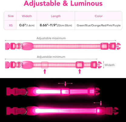 LED Dog Collar, Light up Dog Collar Adjustable Safety Glowing Collar