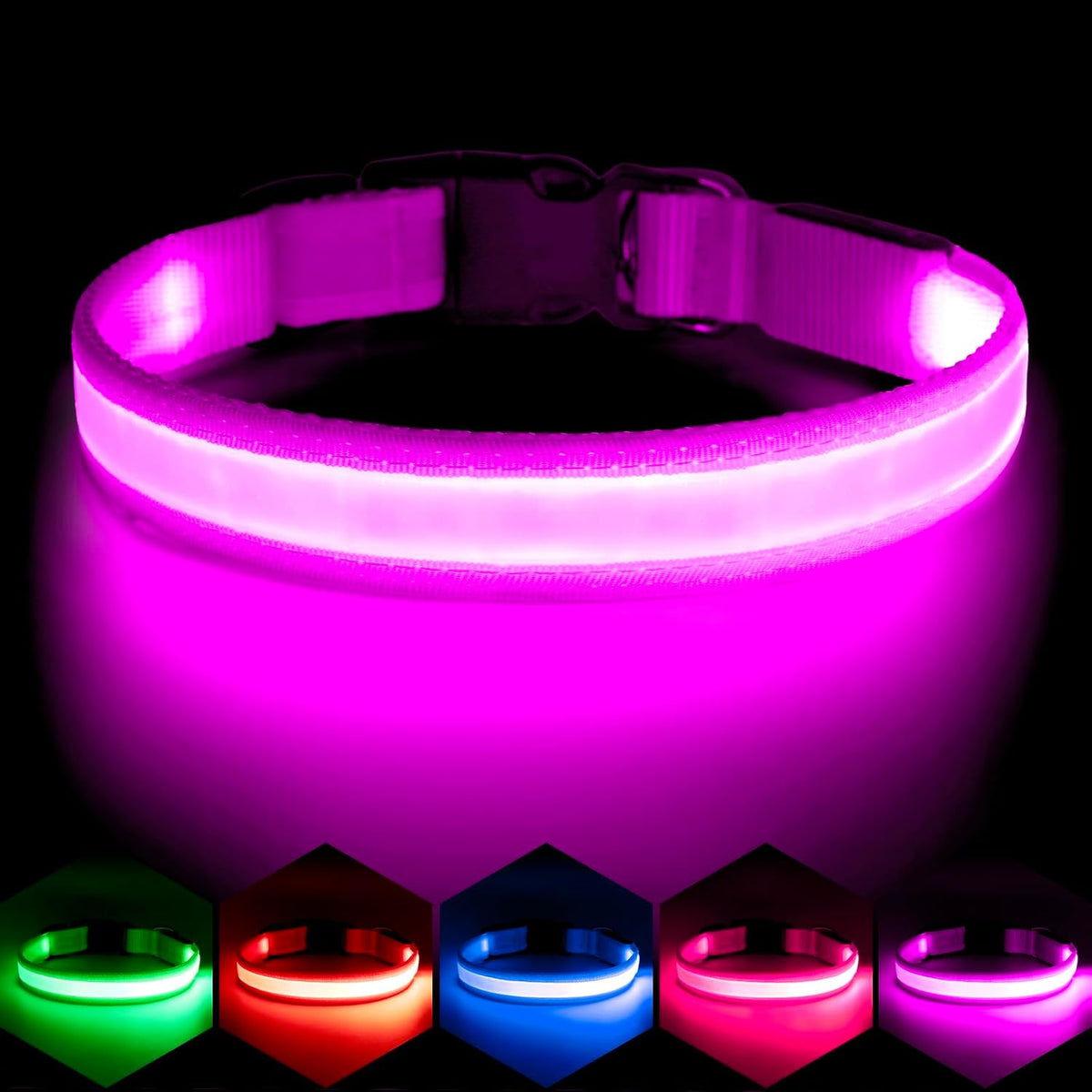 LED Dog Collar, Light up Dog Collar Adjustable Safety Glowing Collar