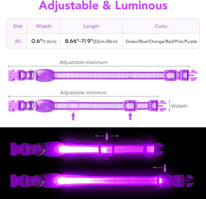 LED Dog Collar, Light up Dog Collar Adjustable Safety Glowing Collar