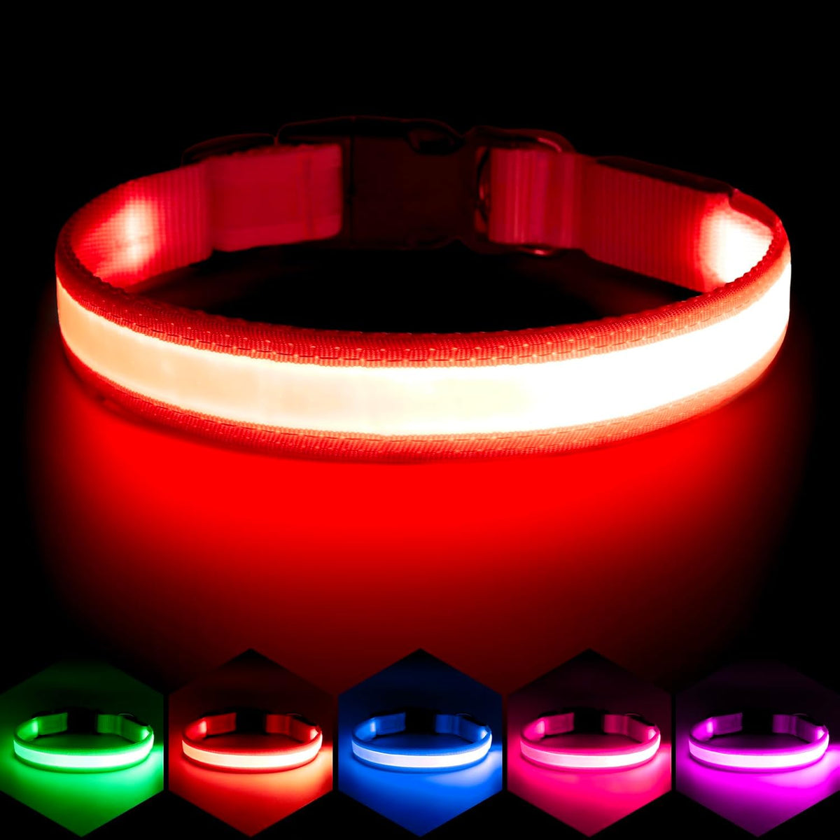 LED Dog Collar, Light up Dog Collar Adjustable Safety Glowing Collar