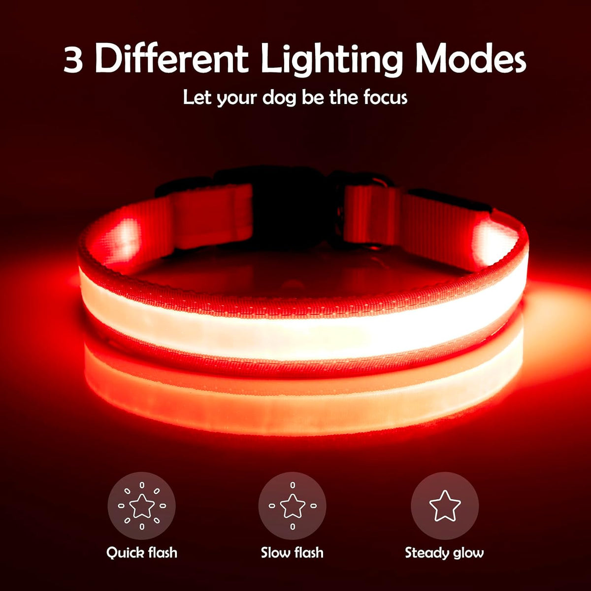 LED Dog Collar, Light up Dog Collar Adjustable Safety Glowing Collar