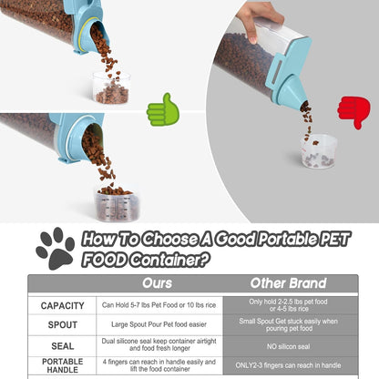 5-7Lbs Dog Cat Food Storage Container with Upgraded Large Nozzle BPA-free, 4 Snap Seals Plastic Pet Food Storage Containers with Handles are Easy to Clean and Carry