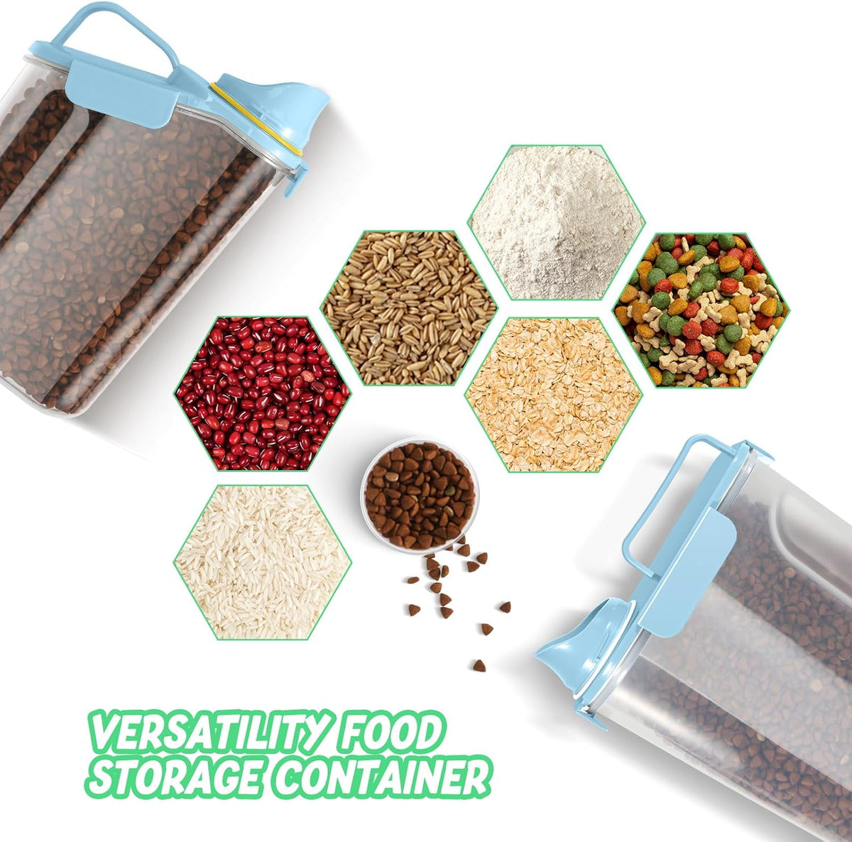5-7Lbs Dog Cat Food Storage Container with Upgraded Large Nozzle BPA-free, 4 Snap Seals Plastic Pet Food Storage Containers with Handles are Easy to Clean and Carry