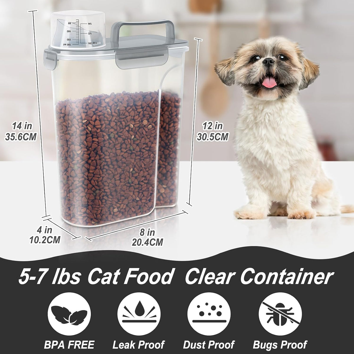 5-7Lbs Dog Cat Food Storage Container with Upgraded Large Nozzle BPA-free, 4 Snap Seals Plastic Pet Food Storage Containers with Handles are Easy to Clean and Carry