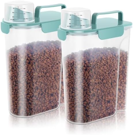 5-7Lbs Dog Cat Food Storage Container with Upgraded Large Nozzle BPA-free, 4 Snap Seals Plastic Pet Food Storage Containers with Handles are Easy to Clean and Carry