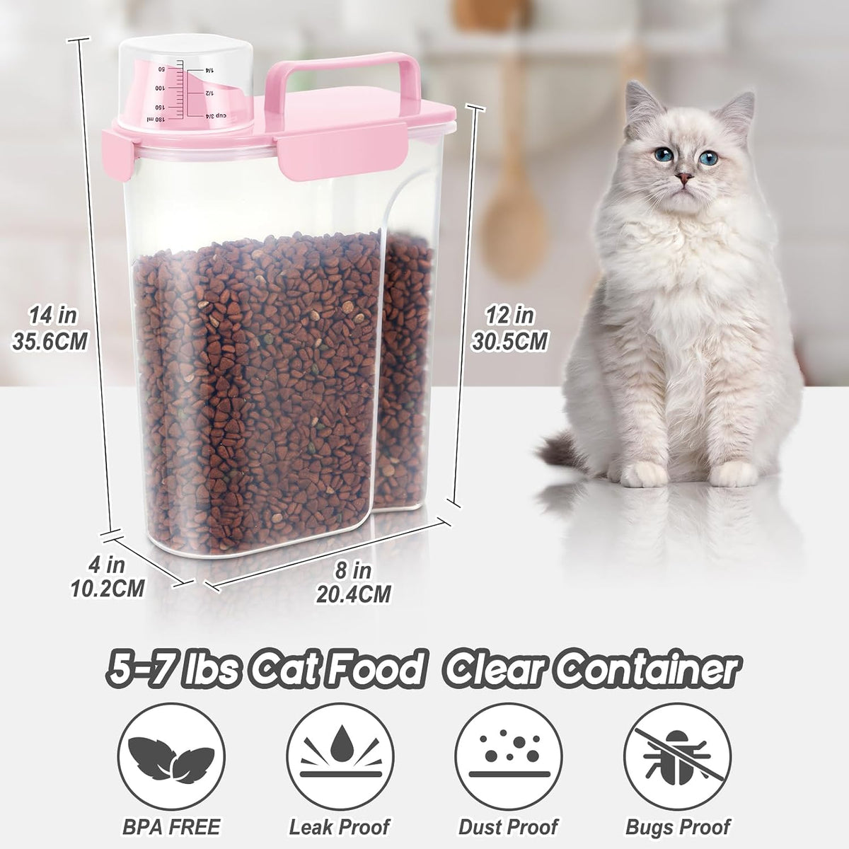 5-7Lbs Dog Cat Food Storage Container with Upgraded Large Nozzle BPA-free, 4 Snap Seals Plastic Pet Food Storage Containers with Handles are Easy to Clean and Carry