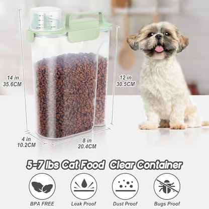 5-7Lbs Dog Cat Food Storage Container with Upgraded Large Nozzle BPA-free, 4 Snap Seals Plastic Pet Food Storage Containers with Handles are Easy to Clean and Carry