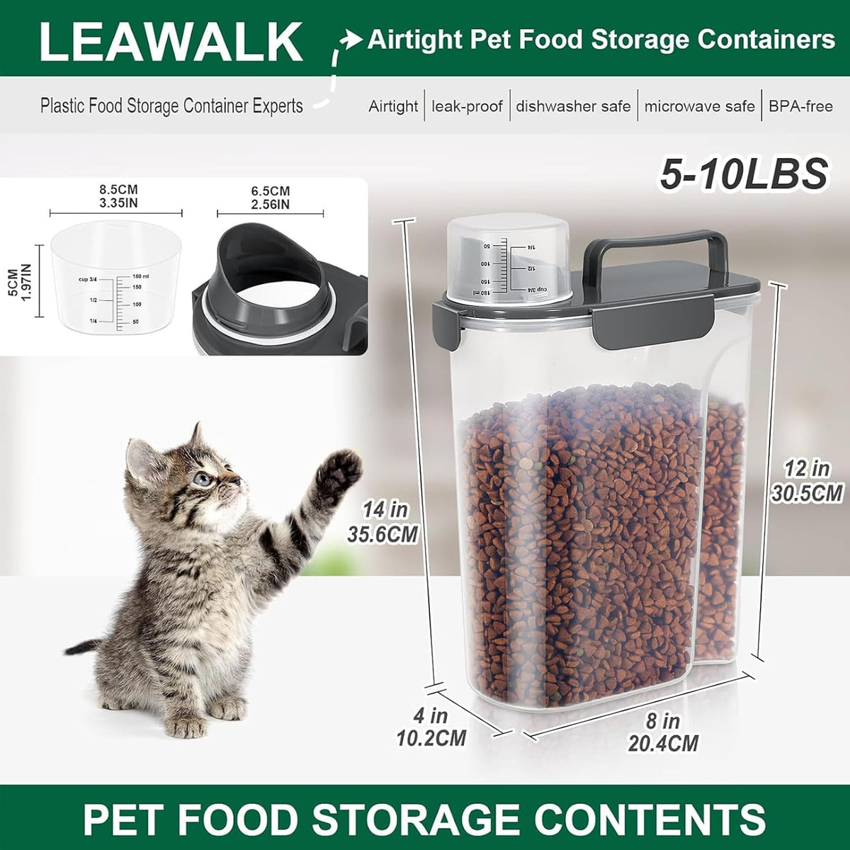 5-7Lbs Dog Cat Food Storage Container with Upgraded Large Nozzle BPA-free, 4 Snap Seals Plastic Pet Food Storage Containers with Handles are Easy to Clean and Carry