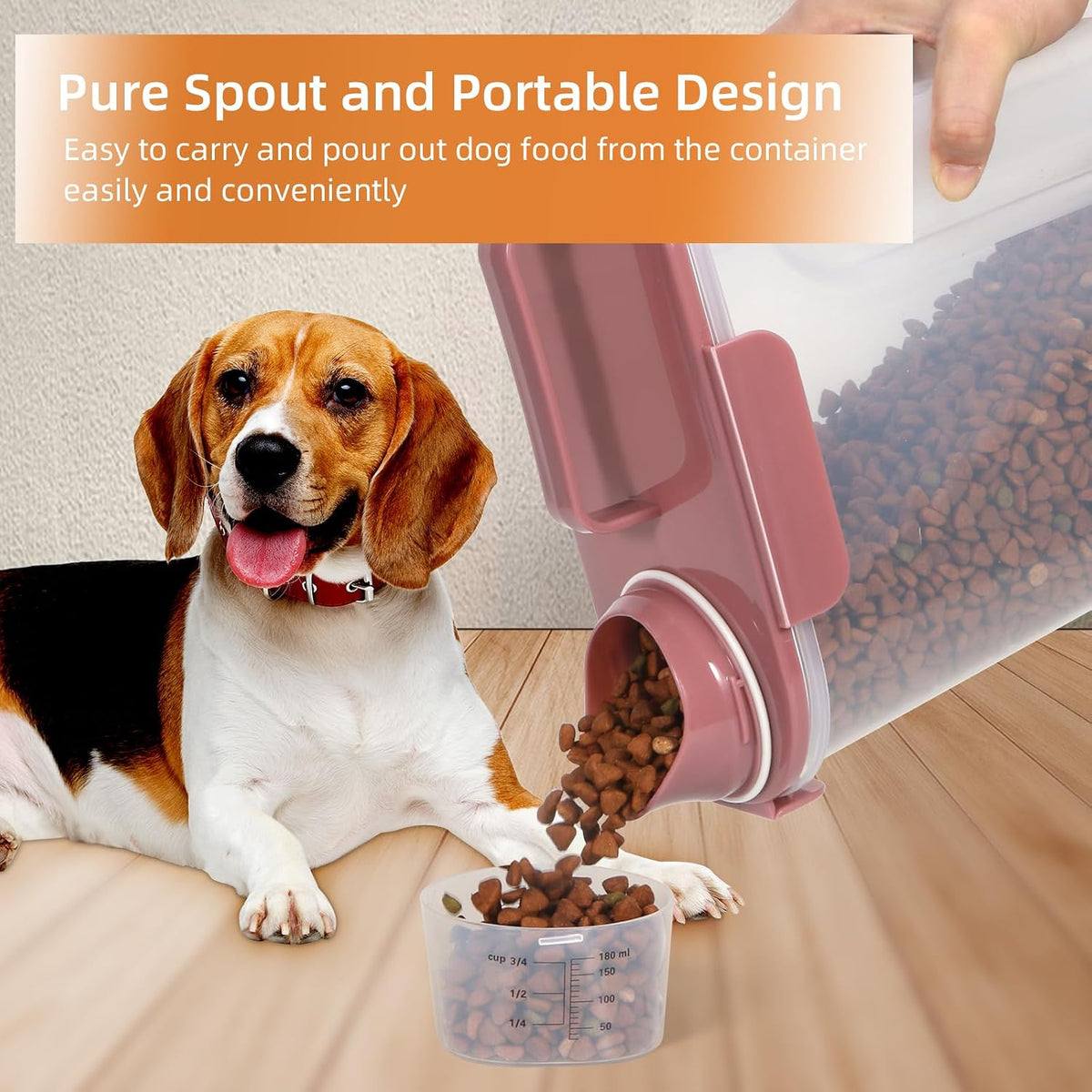 5-7Lbs Dog Cat Food Storage Container with Upgraded Large Nozzle BPA-free, 4 Snap Seals Plastic Pet Food Storage Containers with Handles are Easy to Clean and Carry