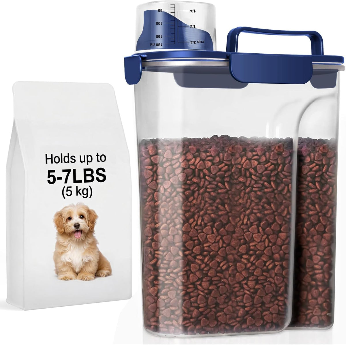 5-7Lbs Dog Cat Food Storage Container with Upgraded Large Nozzle BPA-free, 4 Snap Seals Plastic Pet Food Storage Containers with Handles are Easy to Clean and Carry