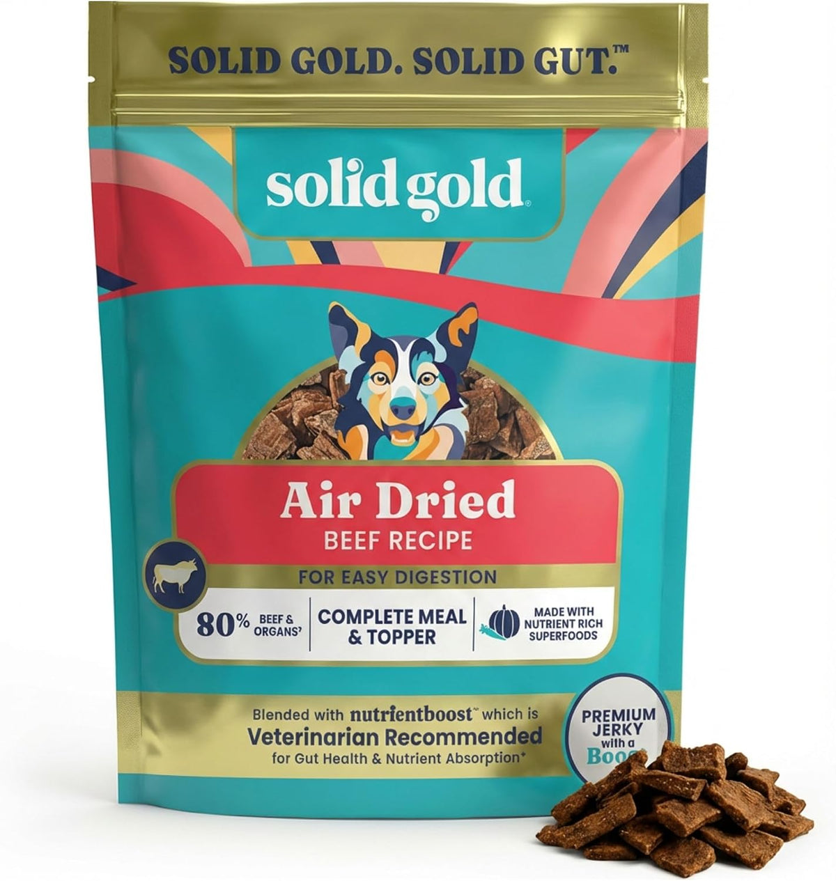 Solid Gold Air Dried Dog Food Topper & Treats for Picky Eaters, Beef, 1lb
