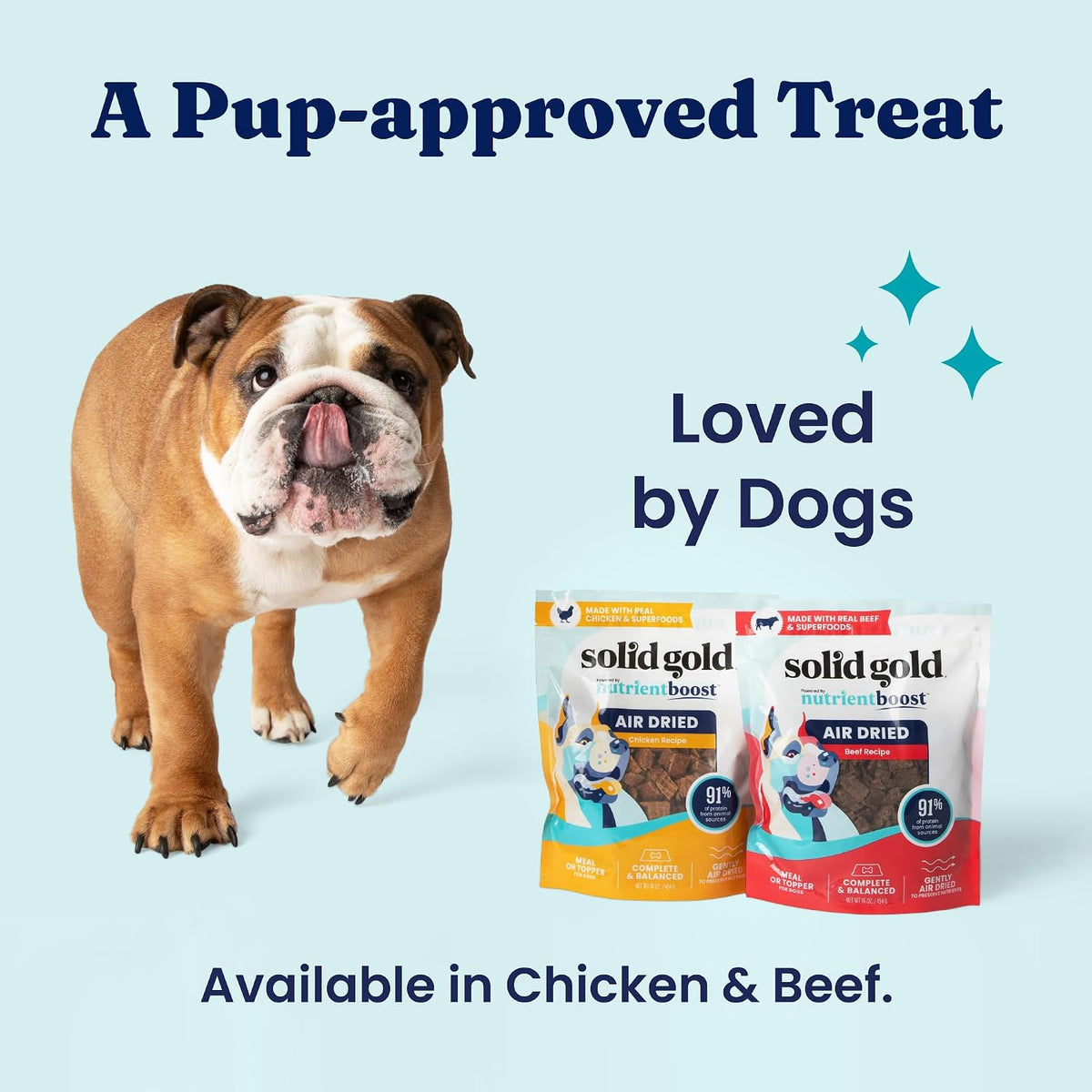 Solid Gold Air Dried Dog Food Topper & Treats for Picky Eaters, Beef, 1lb
