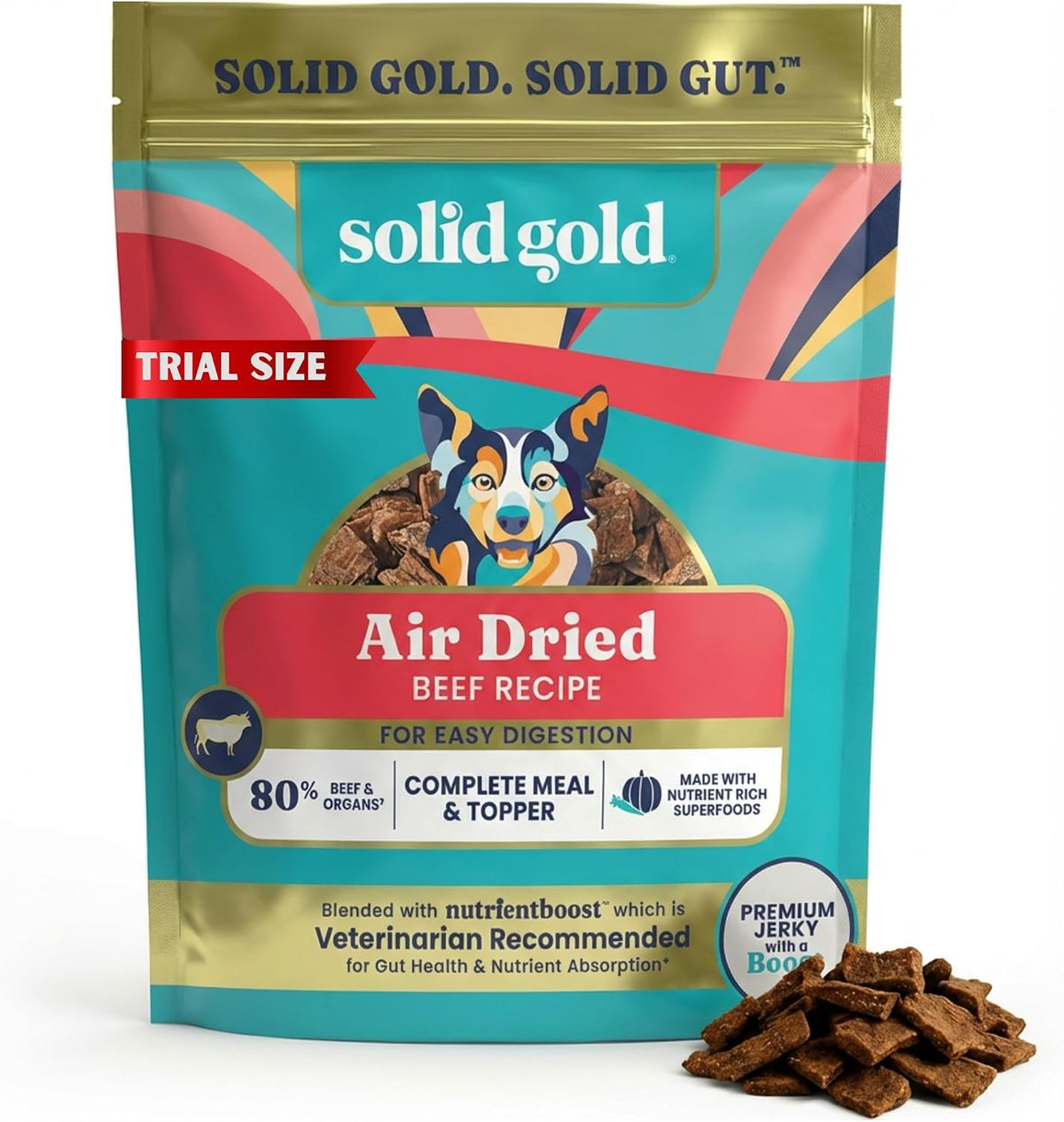 Solid Gold Air Dried Dog Food Topper & Treats for Picky Eaters, Beef, 1lb