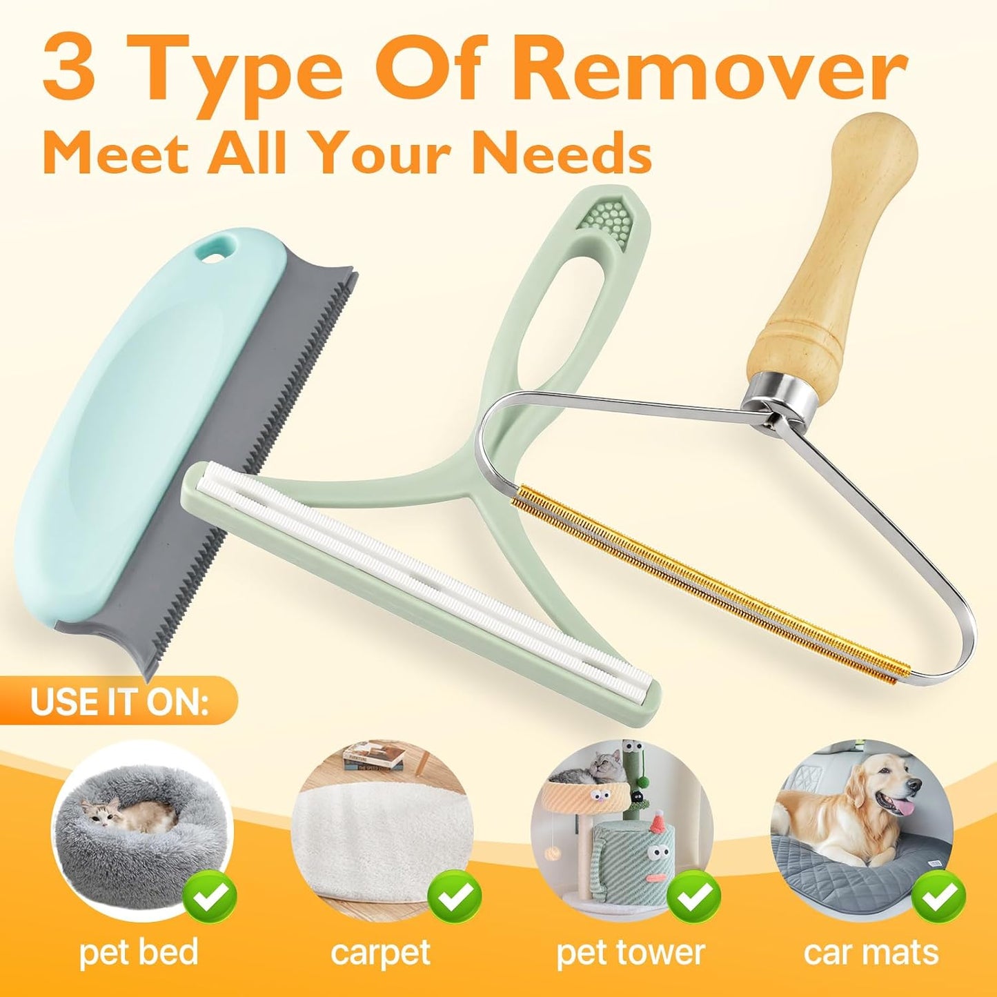 Pet Hair Removal Tool 3 Pack Dog Cat Hair Remover Carpet Scraper Rake Fur Removal Brush Lint Remover Shaver for Car Furniture Couch