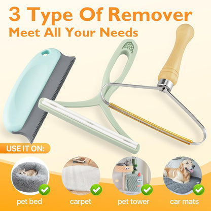 Pet Hair Removal Tool 3 Pack Dog Cat Hair Remover Carpet Scraper Rake Fur Removal Brush Lint Remover Shaver for Car Furniture Couch