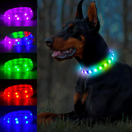 Light Up Dog Collar, Multicolor LED Glow Collar for Safety Night Walking