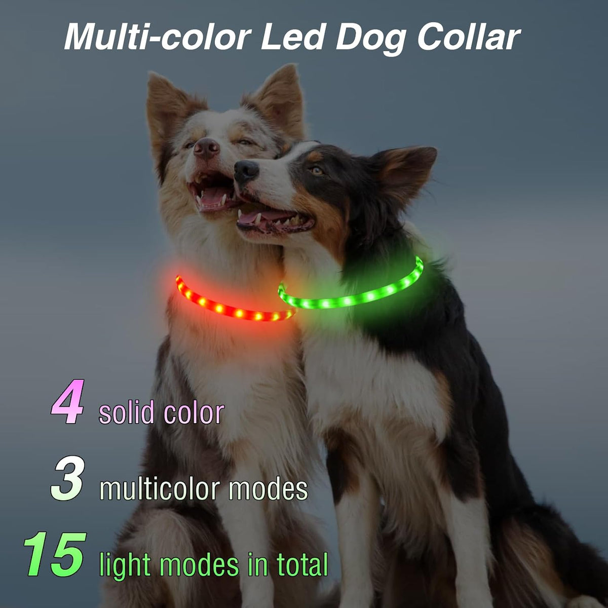 Light Up Dog Collar, Multicolor LED Glow Collar for Safety Night Walking