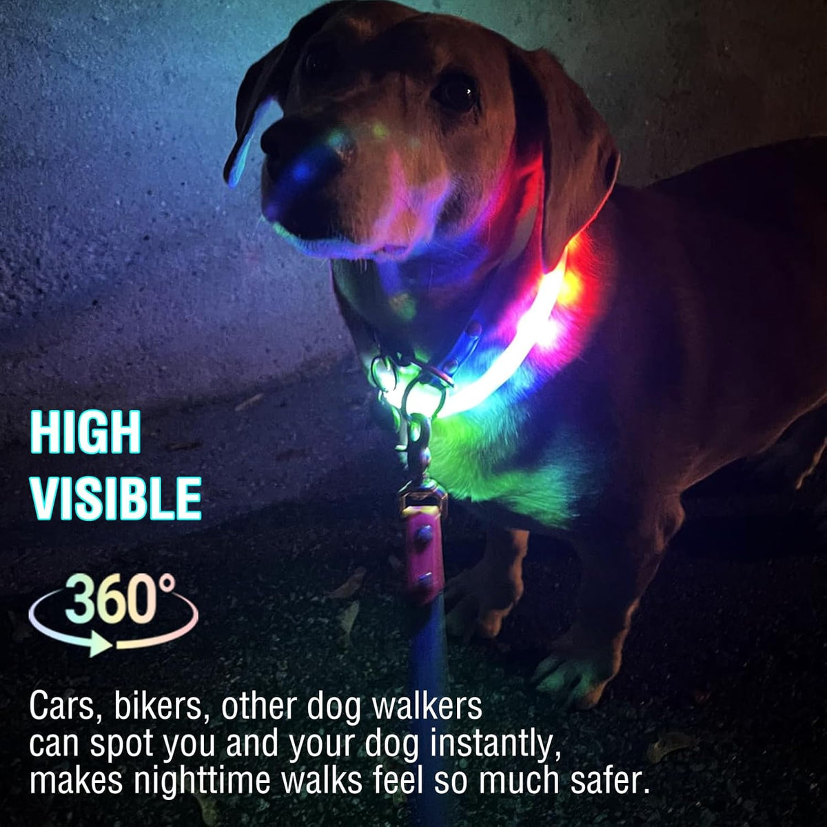 Light Up Dog Collar, Multicolor LED Glow Collar for Safety Night Walking