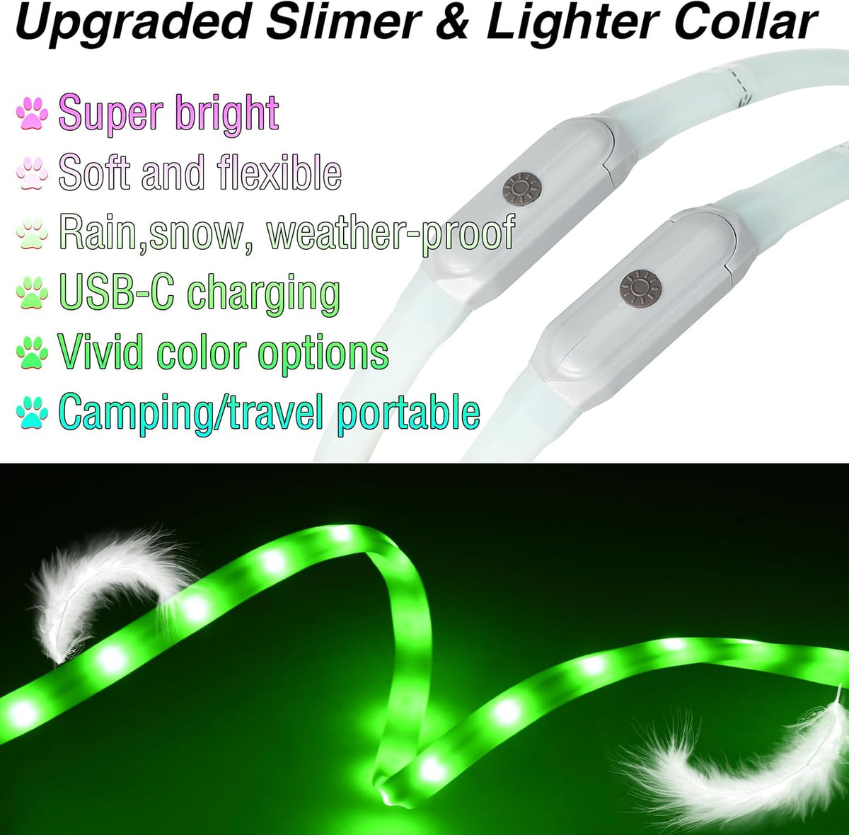 Light Up Dog Collar, Multicolor LED Glow Collar for Safety Night Walking