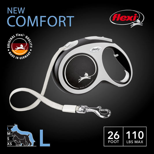 ® Comfort Nylon Tape Retractable Dog Leash, Large, 26 ft - Grey/Black