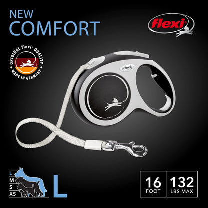 ® Comfort Nylon Tape Retractable Dog Leash, Large, 26 ft - Grey/Black