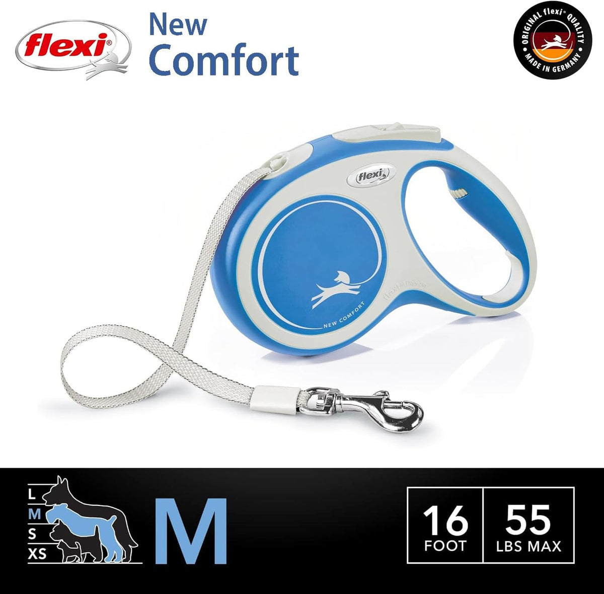 ® Comfort Nylon Tape Retractable Dog Leash, Large, 26 ft - Grey/Black