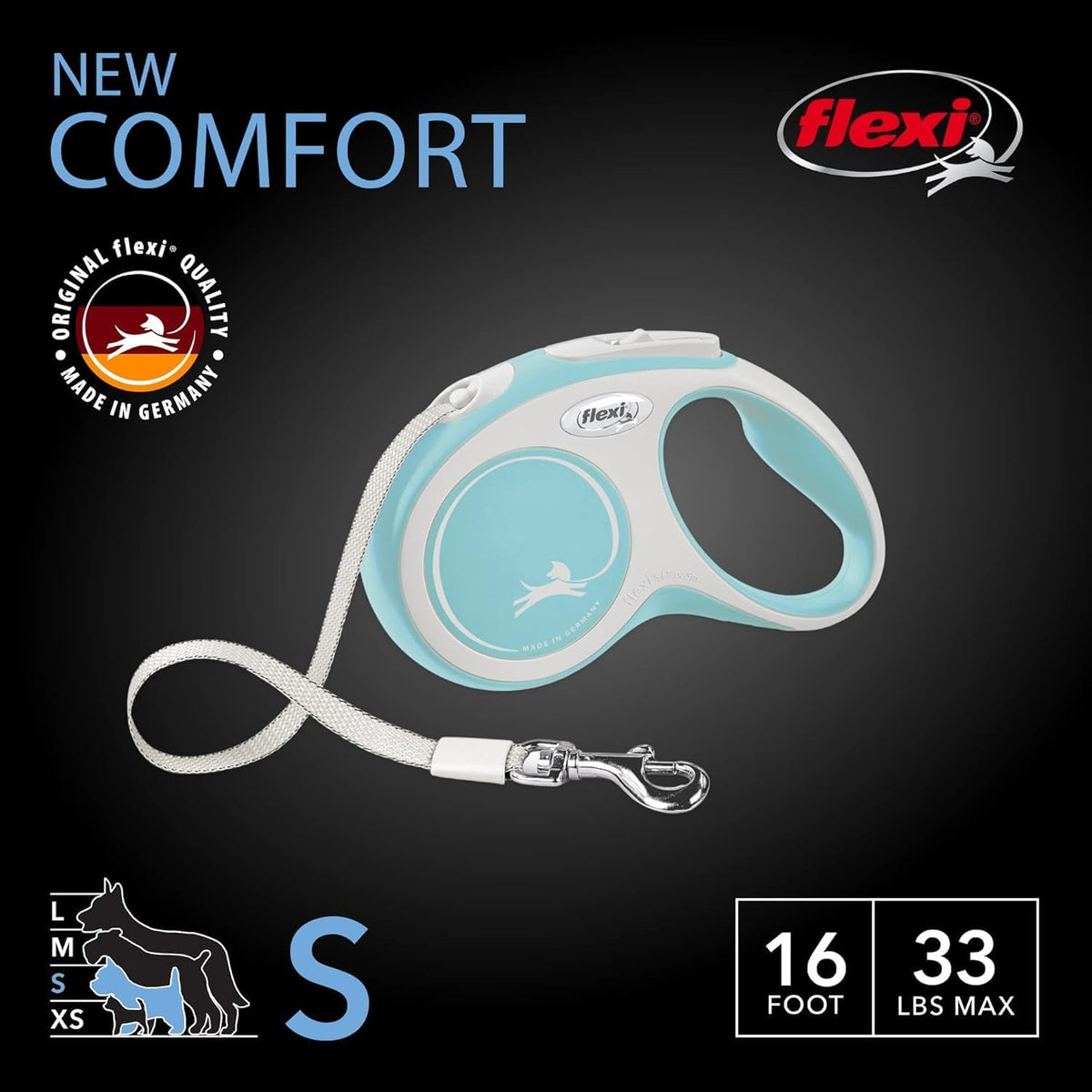 ® Comfort Nylon Tape Retractable Dog Leash, Large, 26 ft - Grey/Black