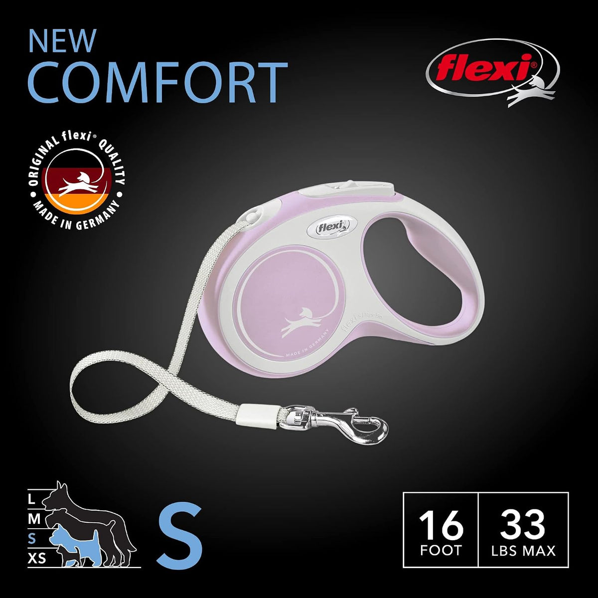 ® Comfort Nylon Tape Retractable Dog Leash, Large, 26 ft - Grey/Black