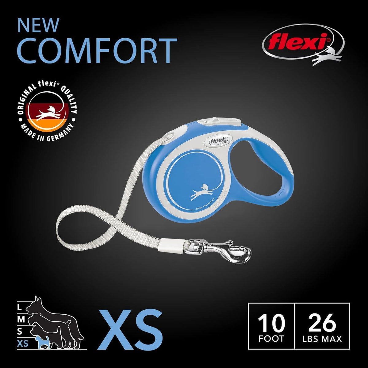 ® Comfort Nylon Tape Retractable Dog Leash, Large, 26 ft - Grey/Black