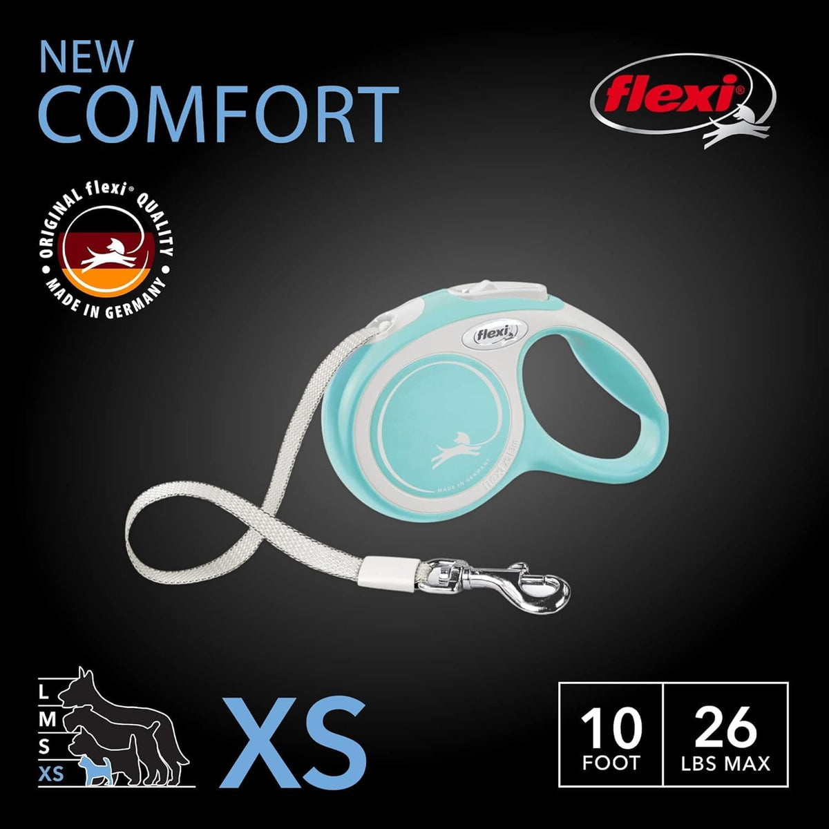 ® Comfort Nylon Tape Retractable Dog Leash, Large, 26 ft - Grey/Black