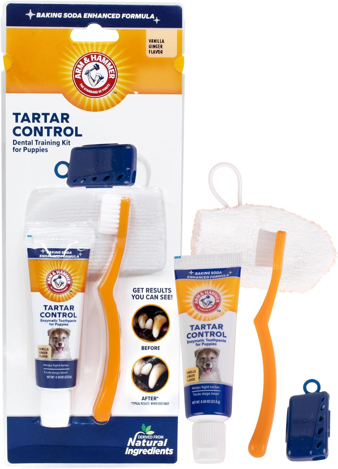 Tartar Control Dog Dental Kit, Banana Mint, 3-Piece | Enzymatic toothpaste with toothbrush and fingerbrush, baking soda formula safe for puppies