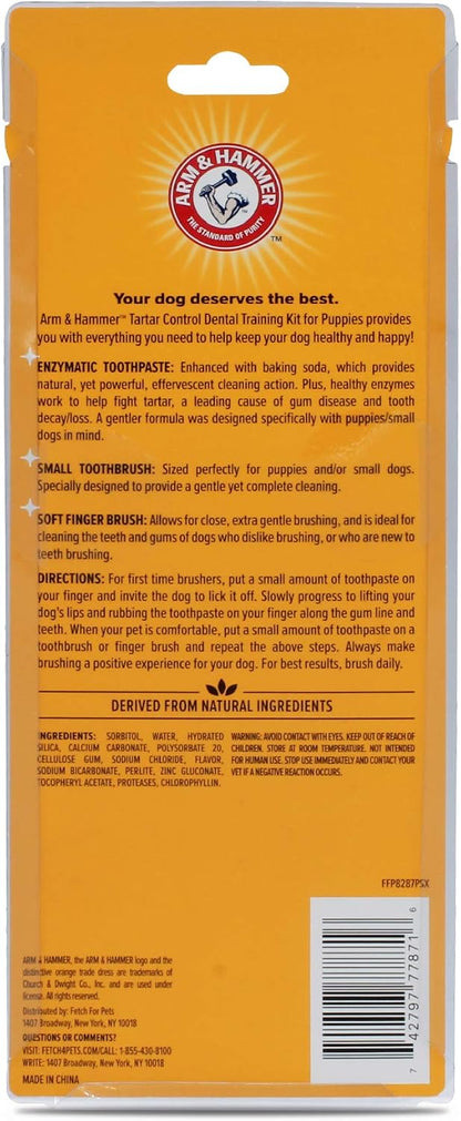 Tartar Control Dog Dental Kit, Banana Mint, 3-Piece | Enzymatic toothpaste with toothbrush and fingerbrush, baking soda formula safe for puppies