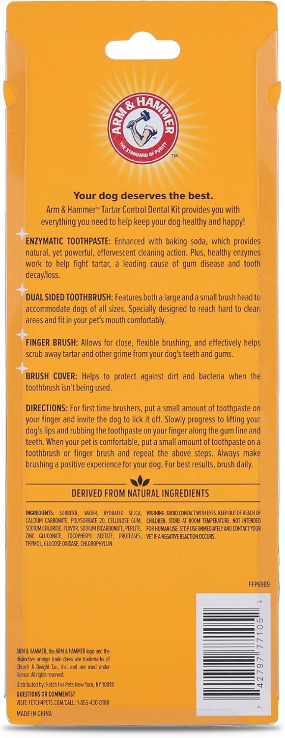Tartar Control Dog Dental Kit, Banana Mint, 3-Piece | Enzymatic toothpaste with toothbrush and fingerbrush, baking soda formula safe for puppies