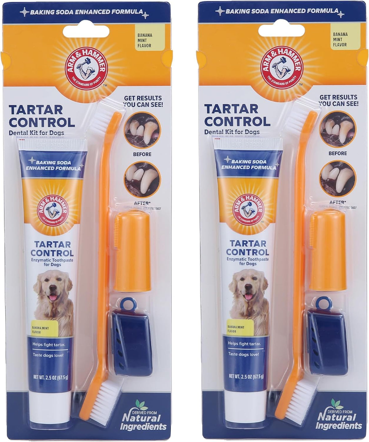 Tartar Control Dog Dental Kit, Banana Mint, 3-Piece | Enzymatic toothpaste with toothbrush and fingerbrush, baking soda formula safe for puppies