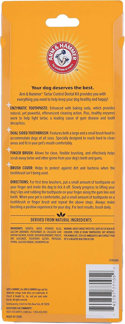Tartar Control Dog Dental Kit, Banana Mint, 3-Piece | Enzymatic toothpaste with toothbrush and fingerbrush, baking soda formula safe for puppies
