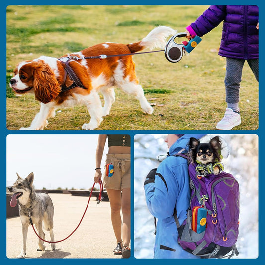 Dog Poop Bag Holder for Leash, Large-Capacity Canvas Pouch, Blue