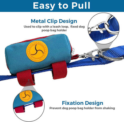 Dog Poop Bag Holder for Leash, Large-Capacity Canvas Pouch, Blue