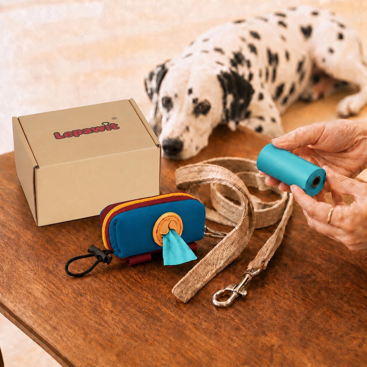 Dog Poop Bag Holder for Leash, Large-Capacity Canvas Pouch, Blue