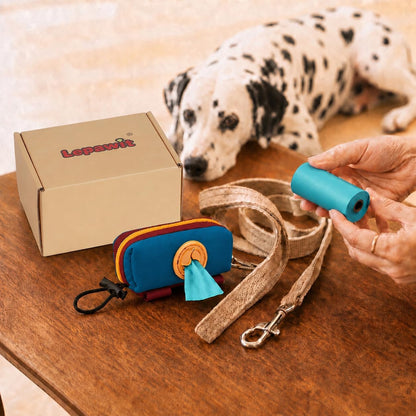 Dog Poop Bag Holder for Leash, Large-Capacity Canvas Pouch, Blue
