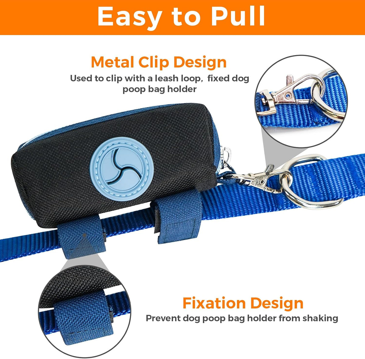Dog Poop Bag Holder for Leash, Large-Capacity Canvas Pouch, Blue
