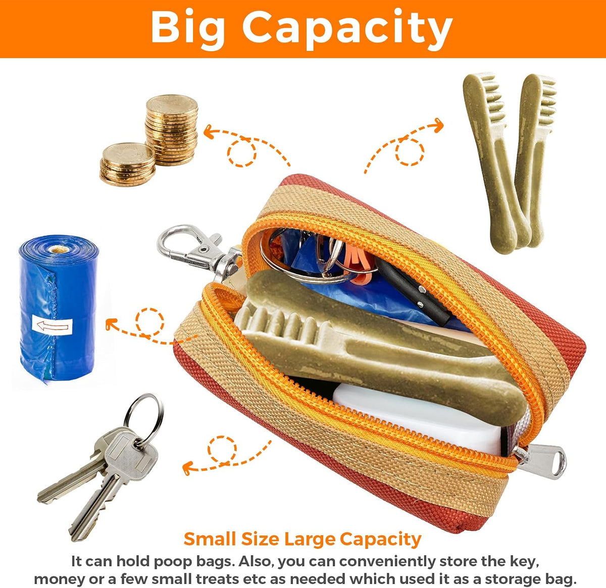 Dog Poop Bag Holder for Leash, Large-Capacity Canvas Pouch, Blue