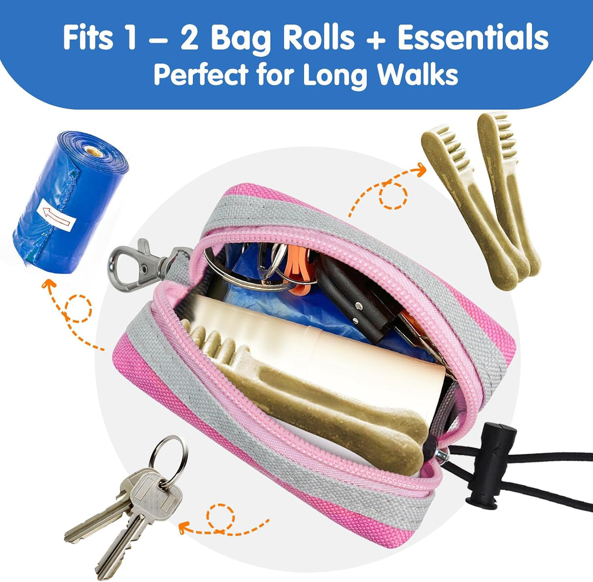 Dog Poop Bag Holder for Leash, Large-Capacity Canvas Pouch, Blue