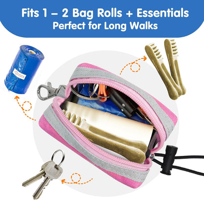 Dog Poop Bag Holder for Leash, Large-Capacity Canvas Pouch, Blue