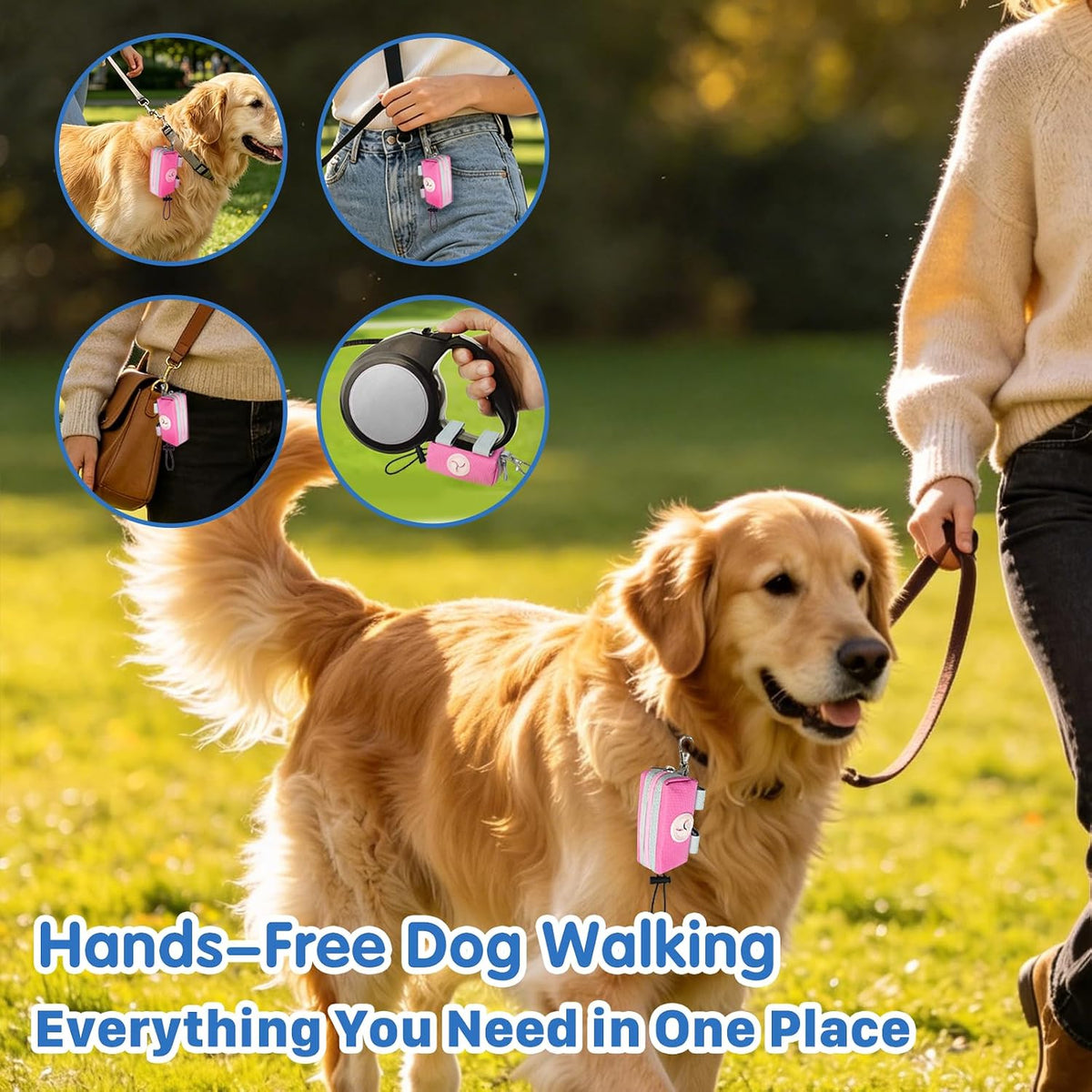 Dog Poop Bag Holder for Leash, Large-Capacity Canvas Pouch, Blue