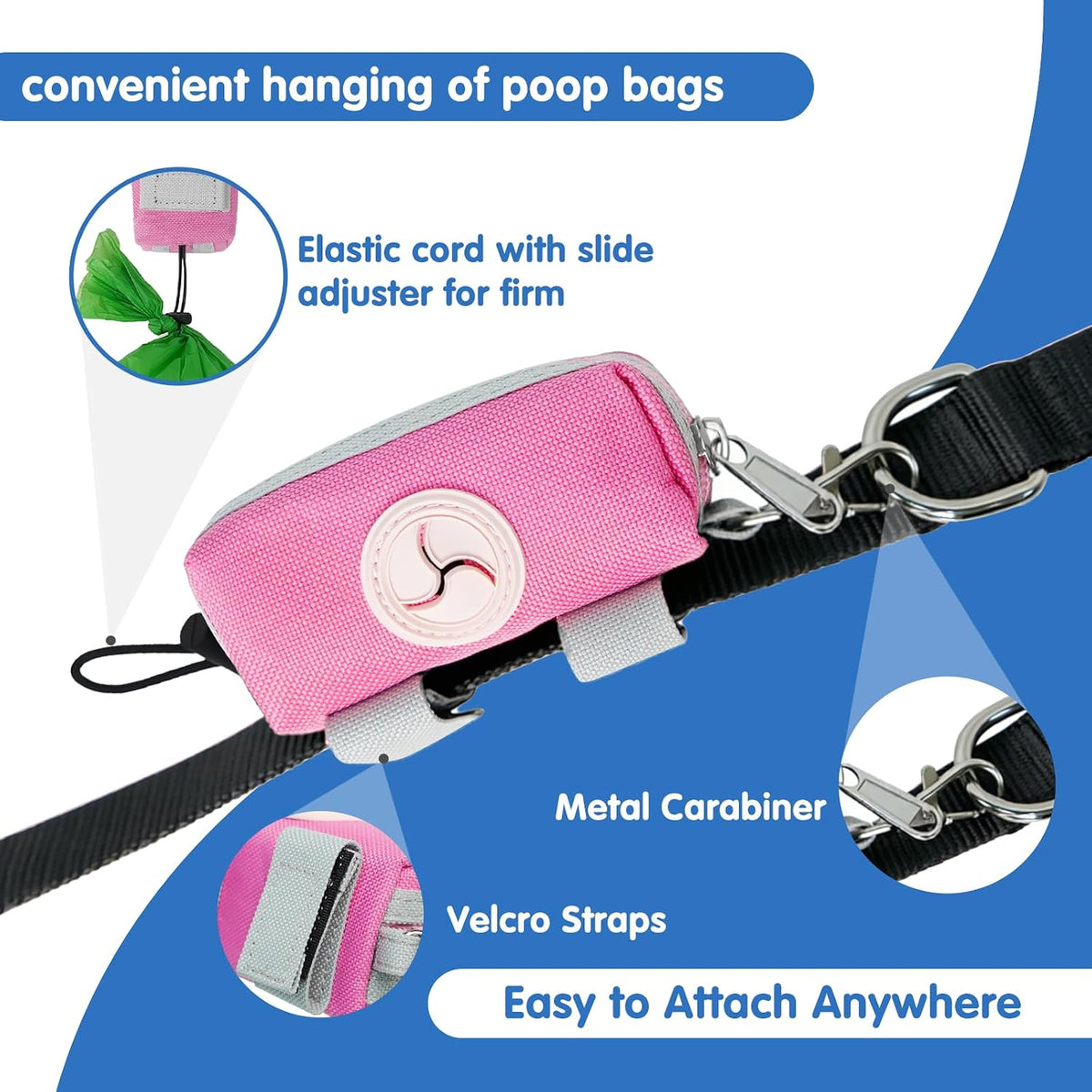 Dog Poop Bag Holder for Leash, Large-Capacity Canvas Pouch, Blue