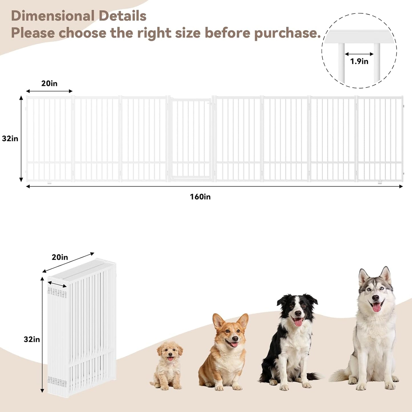SNUOWU Full Metal Freestanding Dog Gate with Door, 32''Height Foldable Pet Dog Fence for Indoor & Outdoor, 4 Panels Extra Wide Free Standing TallDog Gates for Doorways,House,Stairs,Porch,Deck,Yard