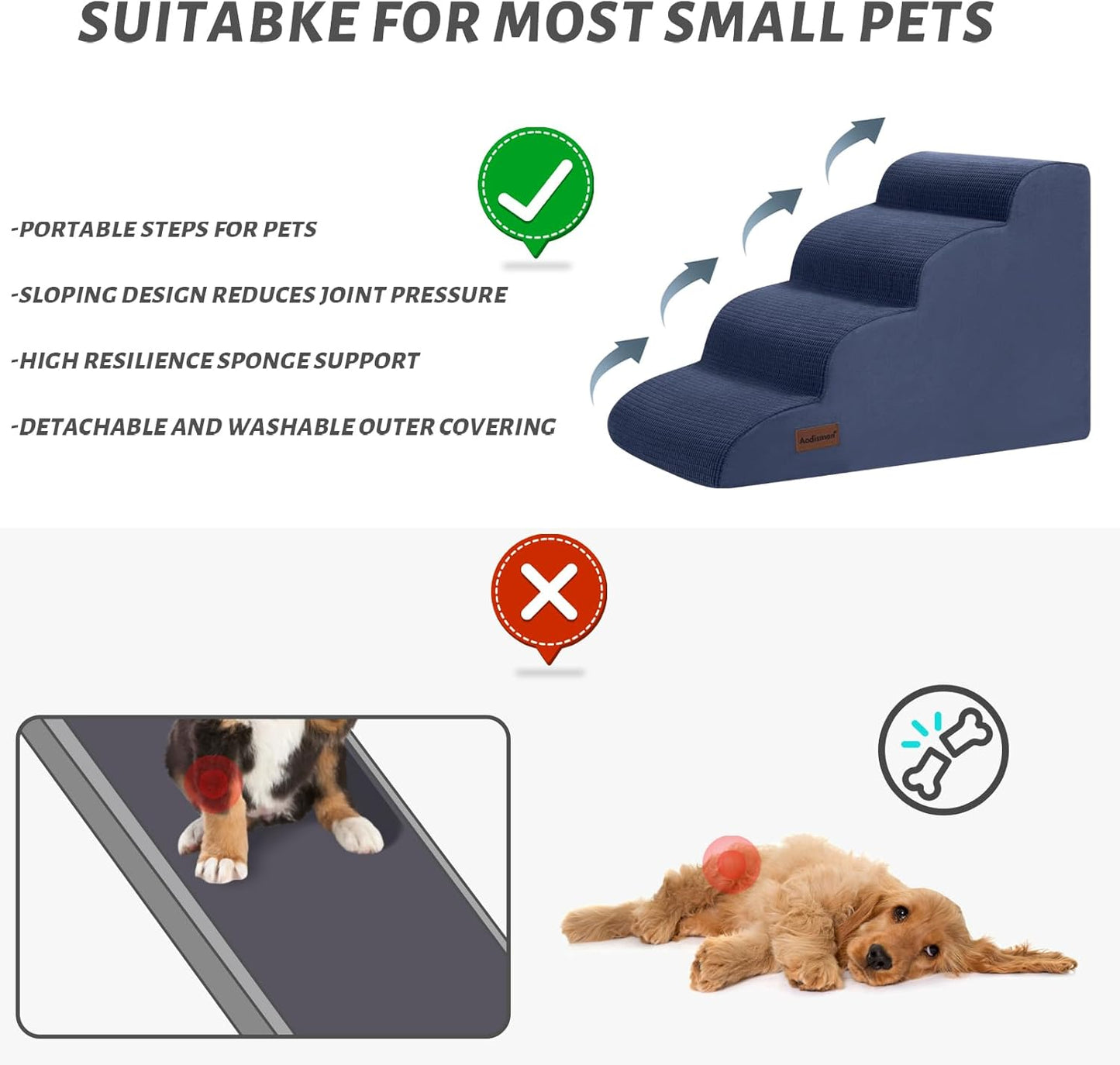 Aodisman 3-Step Dog Ramp and Stairs for Sofa and Chair - Non-Slip Sturdy Pet Steps for Small Dogs and Cats,15.7" H,Grey